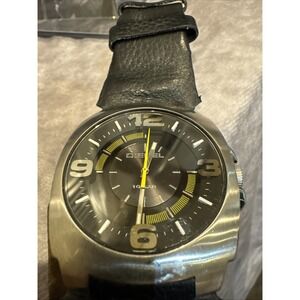 Diesel Watch DZ1109 Analog 10 Bar Leather Band Brushed Stainless Case Black Dial